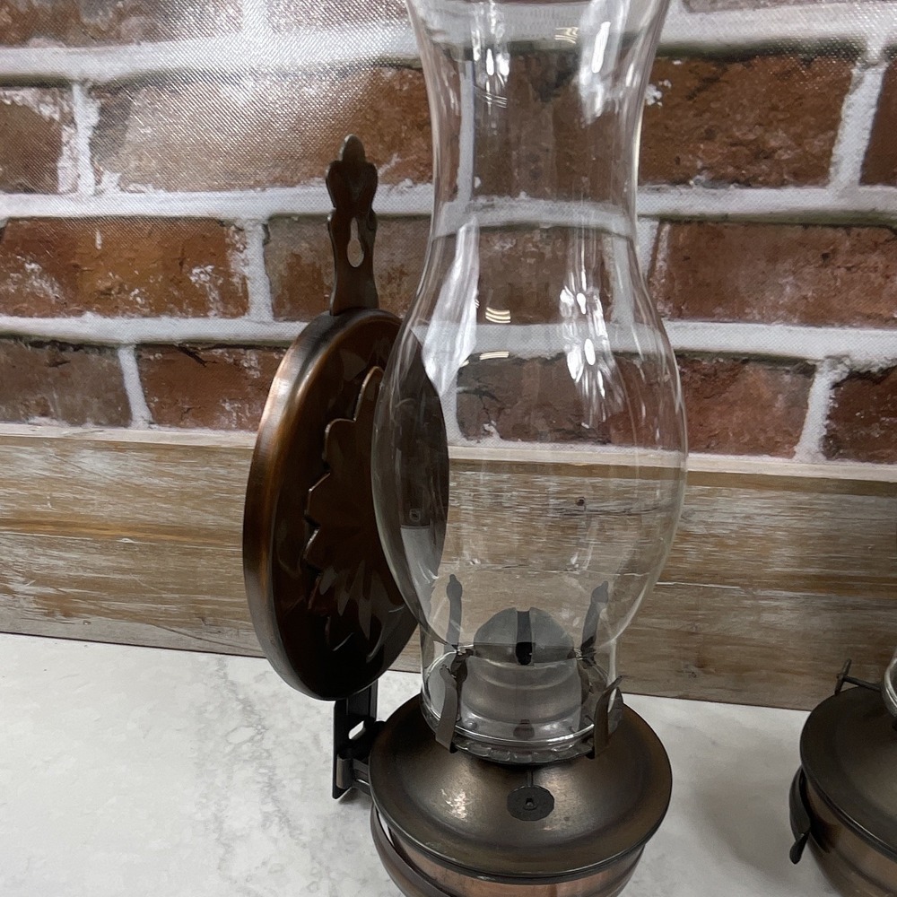 Set 2 Wall Sconce Metal & Clear Glass Hurricane Candle Holders Victorian 12in - Picture 6 of 10